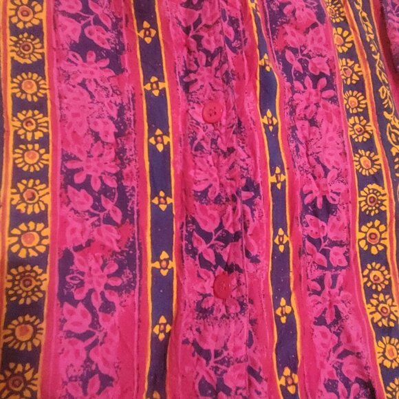 Vintage 90s Westbound Womens XL Button-Up Shirt Bright Pink Orange Rayon Stripe - Picture 7 of 16